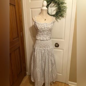 J Crew cinch waist organic cotton skirt and top/polka dot